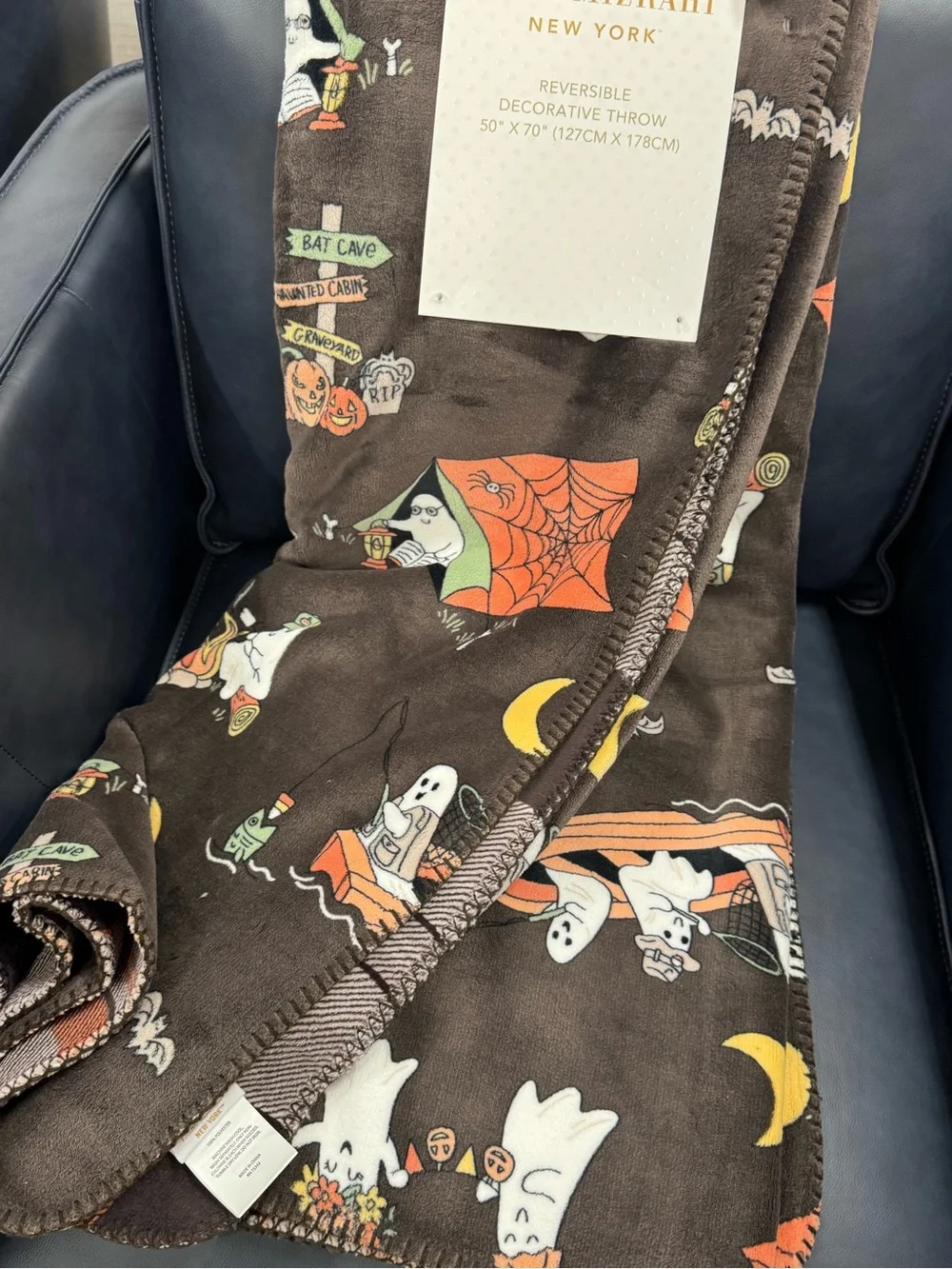 Isaac Mizrahi Halloween Reversible Throw - Brown, Orange, White, Yellow, Green
